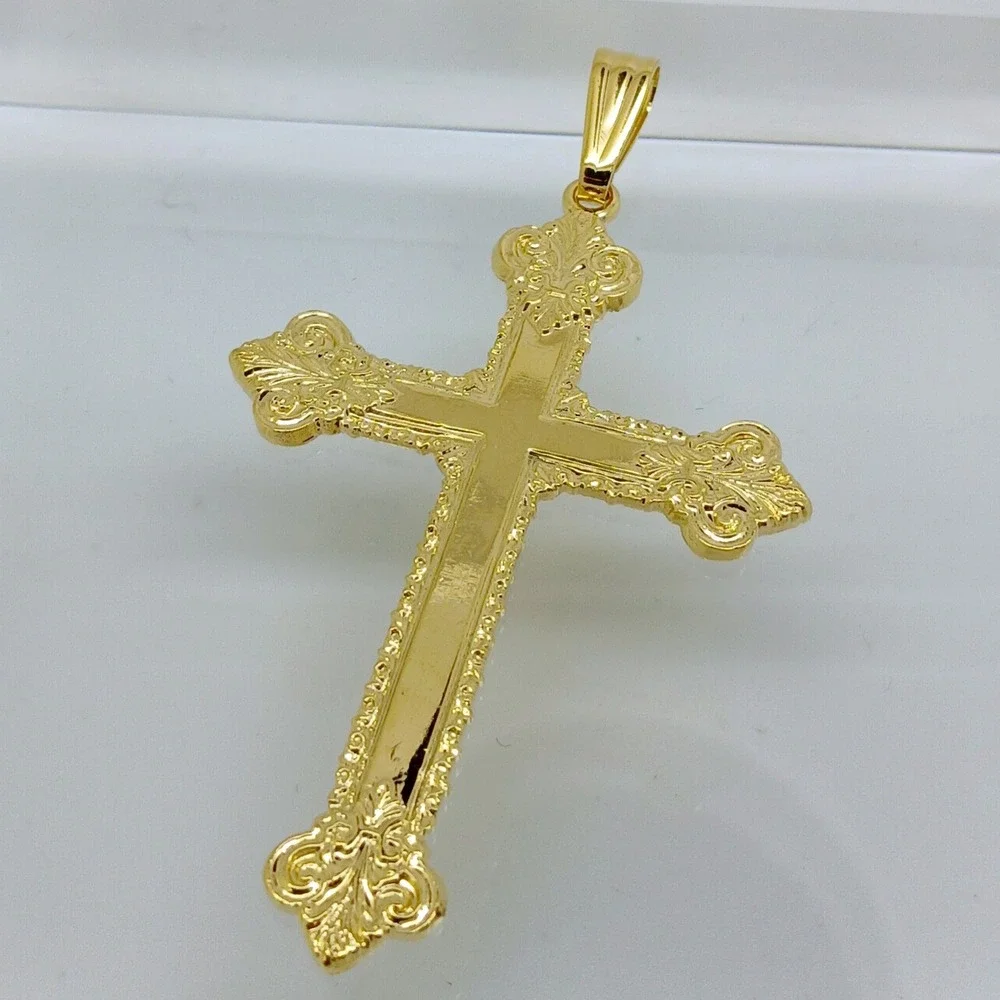 Karatbond Vintage Y2K Gold Ornate Fleur-de-lis Cross Pendant Made in USA NOS